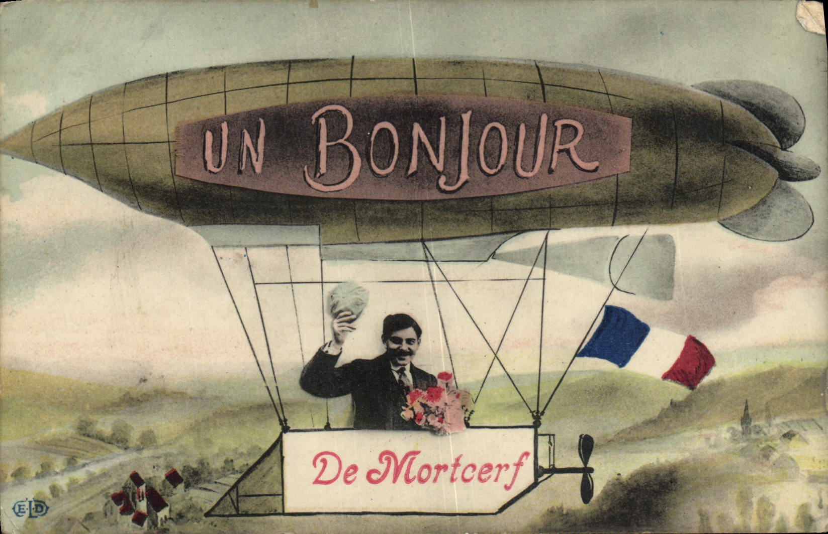 VINTAGE POSTCARD a hello of Morcerf Airship Zeppelin