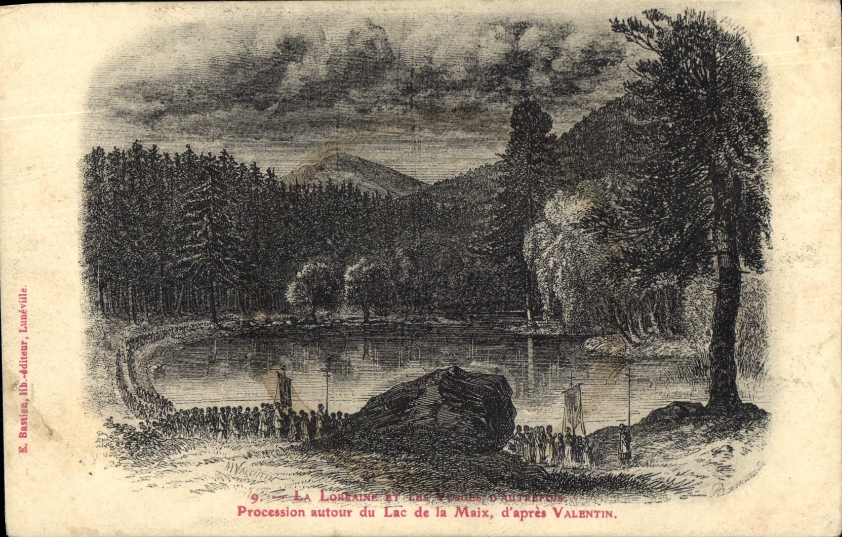 POSTAL Lorena y los Vosges de la VENDIMIA antes de la procesión alrededor del lago de Maix según tarjeta del día de San Valentín