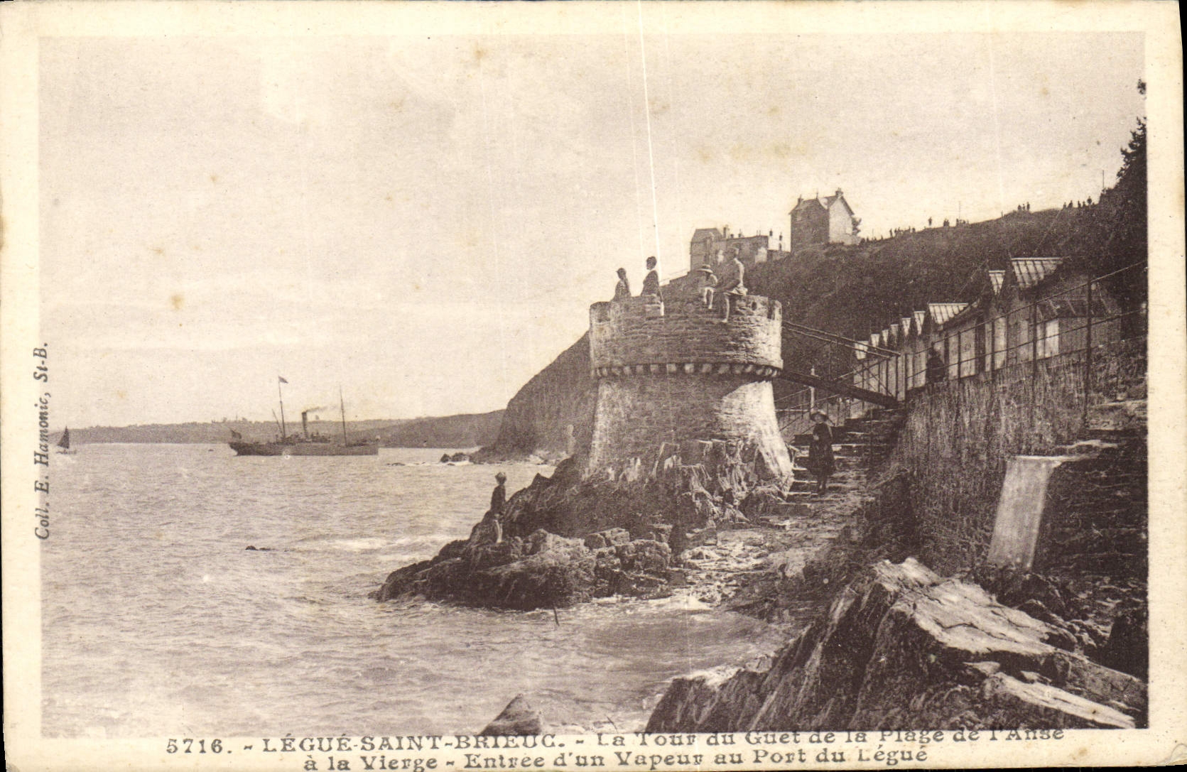 POSTAL Legue Brieuc santo de la VENDIMIA la torre de Guet de la playa de la manija a la virgen de la entrada de un vapor al puerto de Bequeaths