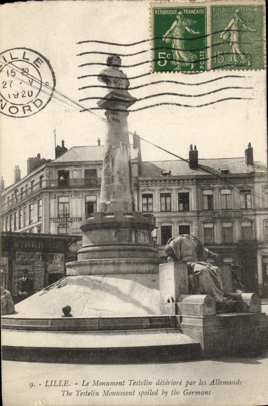 POSTAL Lille de la VENDIMIA que el monumento de Testelin deteriora por los alemanes