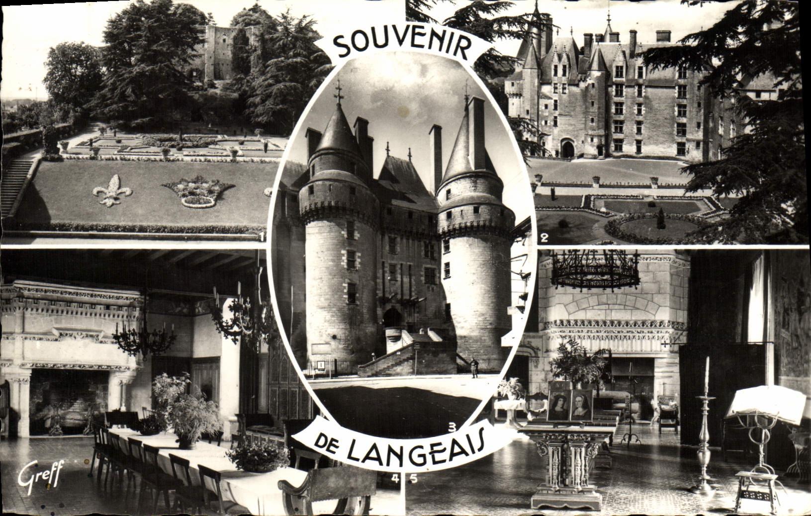 MODERN CARD Langeais Ruins of the keep of Foulques Nerra the Entered interior frontage of the castle Room of the guards the large living room