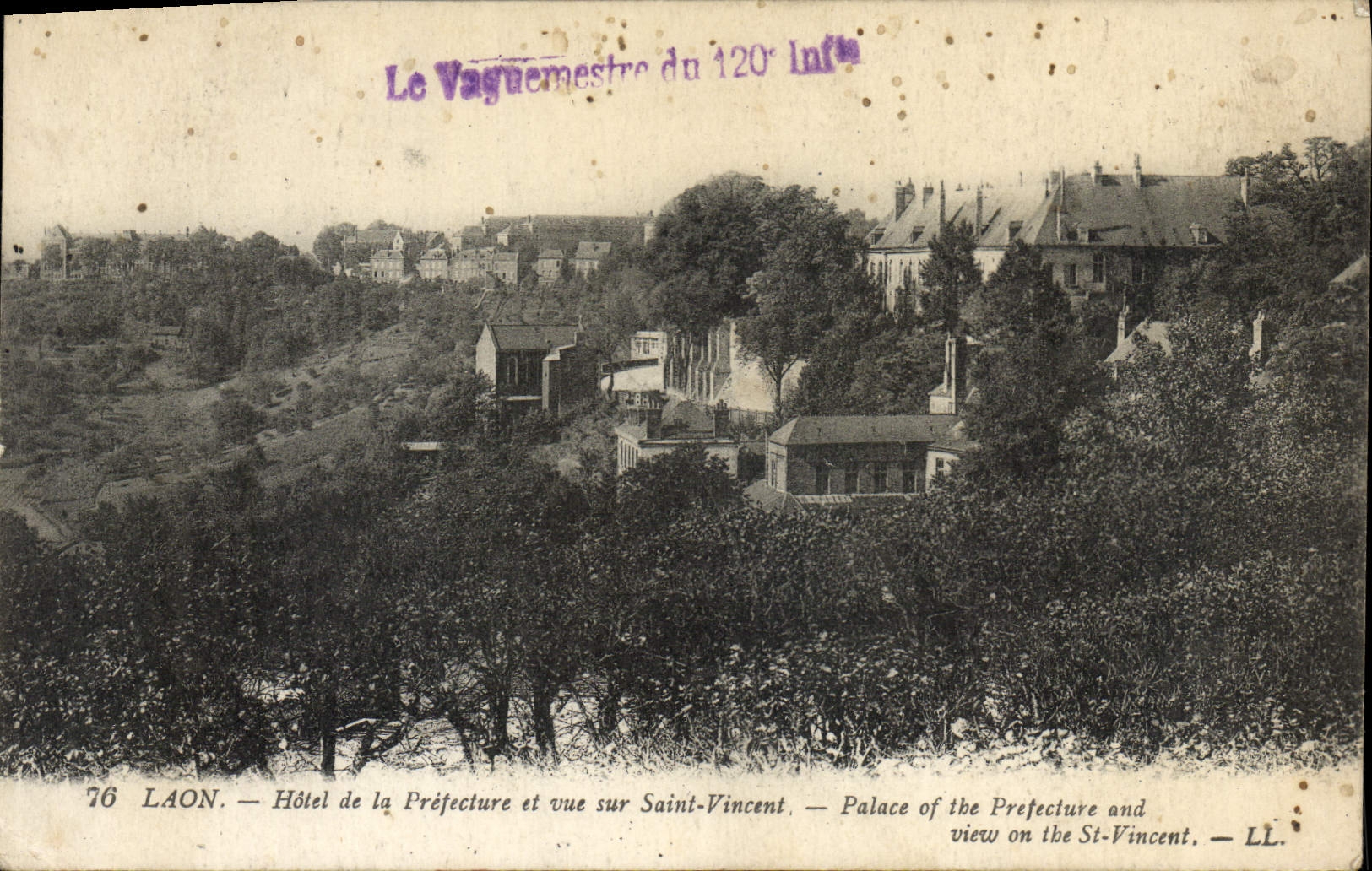 VINTAGE POSTCARD Laon Hotel of the Prefecture and sight On Vincent Saint