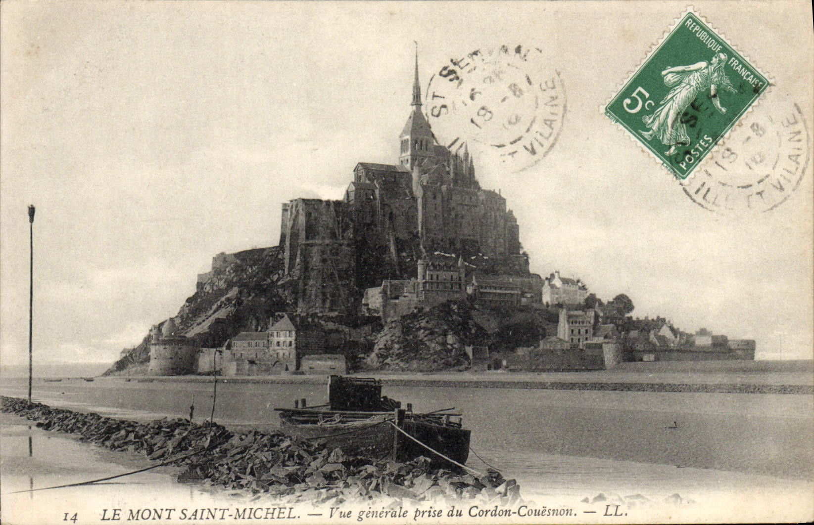 Opinión de la POSTAL de la VENDIMIA Mont Saint Michel tomada la cuerda de Couesnon