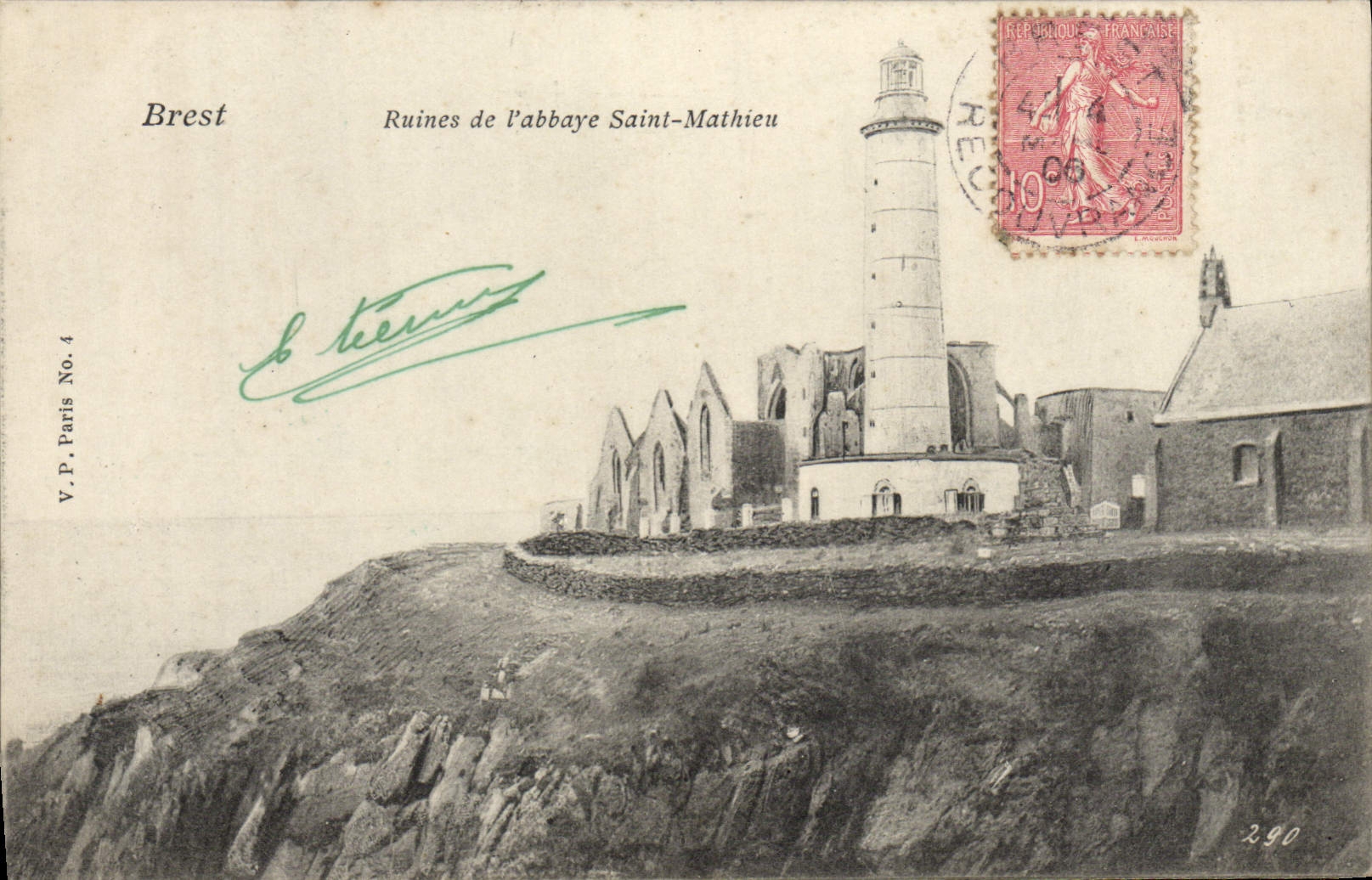 VINTAGE POSTCARD Brest Ruins of the Abbey Mathieu Saint