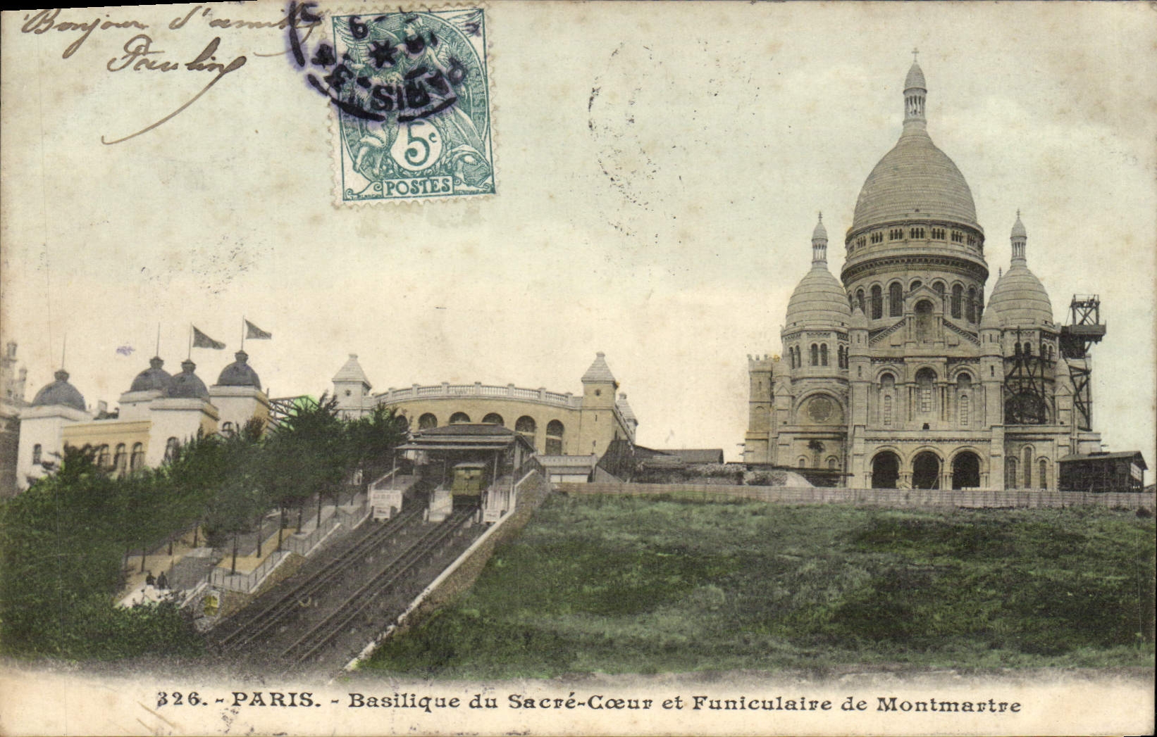 VINTAGE POSTCARD Paris Basilica of the Sacring and Funicular of Montmartre