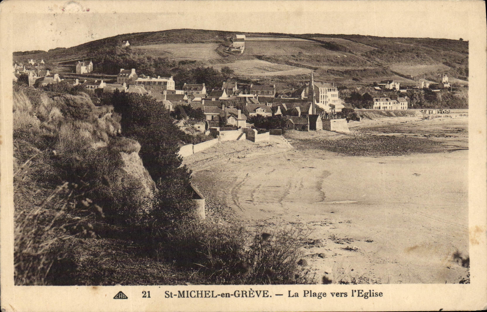 VINTAGE POSTCARD St Michel Burdens the Beach with it Towards the Church