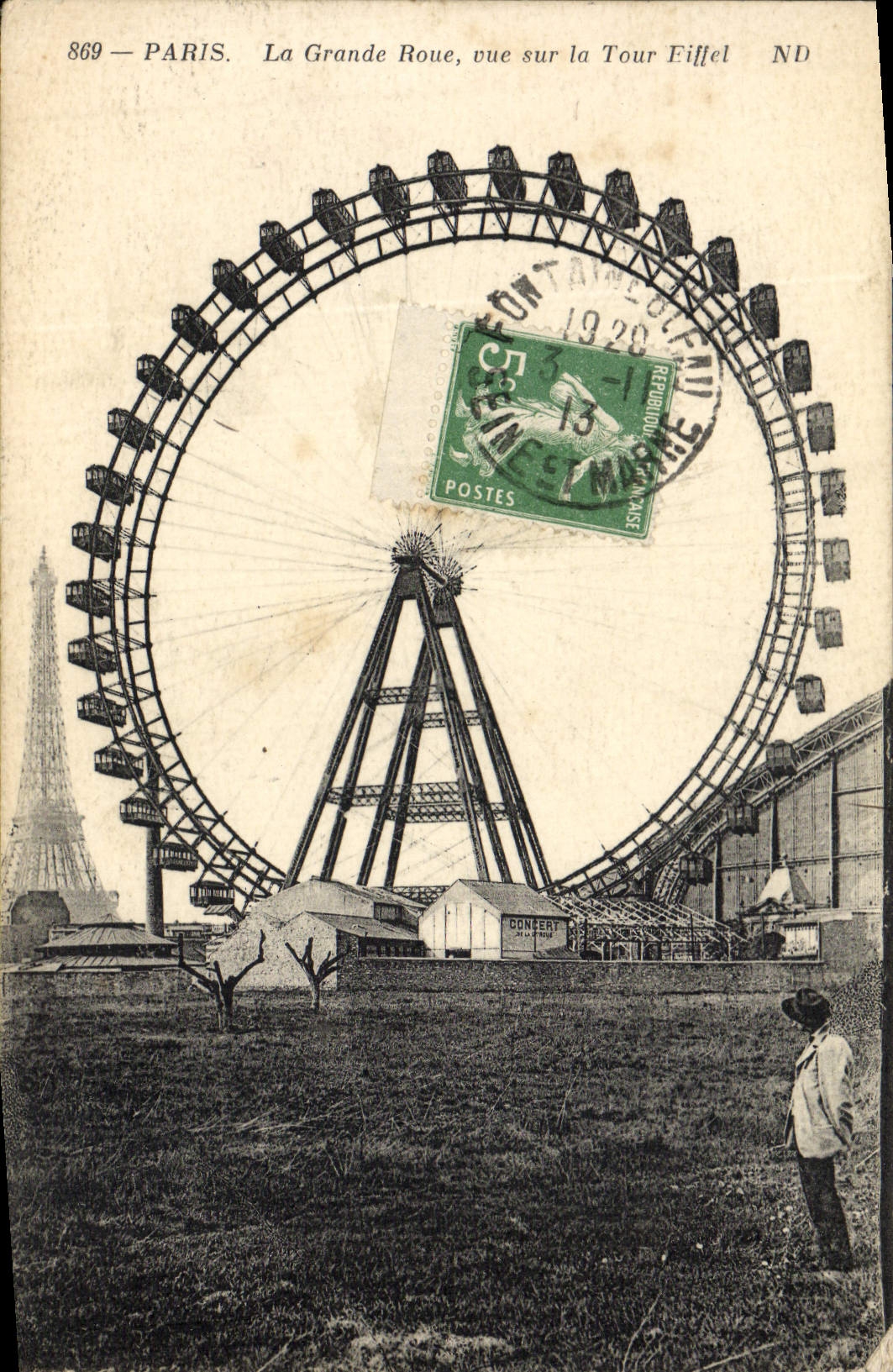 CPA Paris La Grande Roue Vue Sur la Tour Eiffel