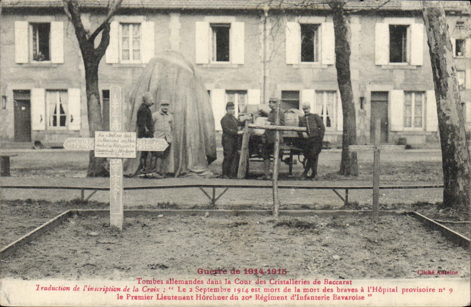 VINTAGE POSTCARD German Tombs in the Court of Crystal manufactures of Baccarat Militaria