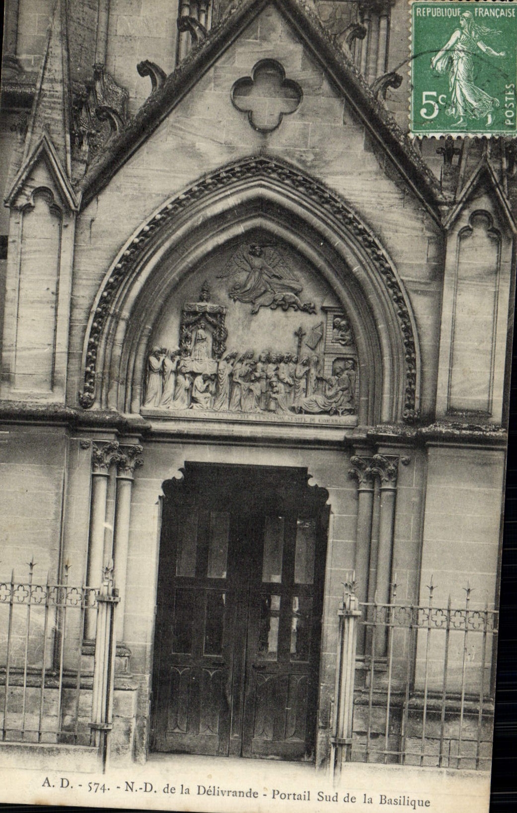 VINTAGE POSTCARD ND of Delivrande Southern Gate of the basilica