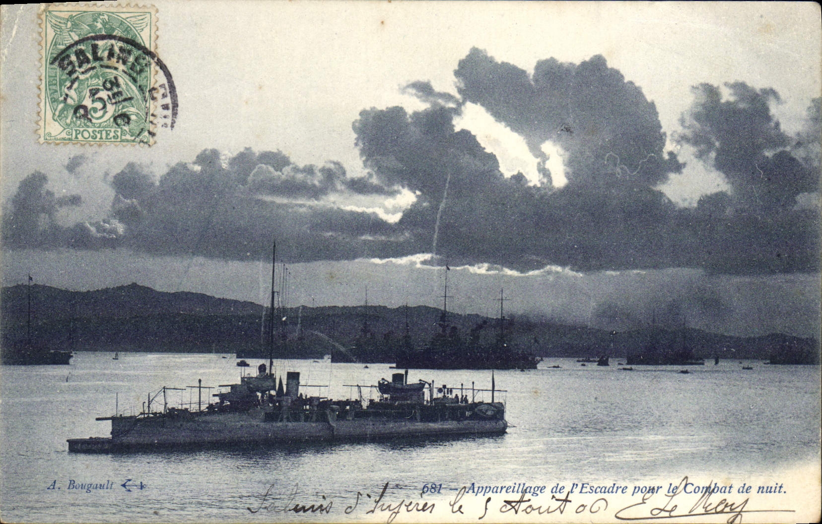VINTAGE POSTCARD Equipment of the Squadron For the combat of night Boat