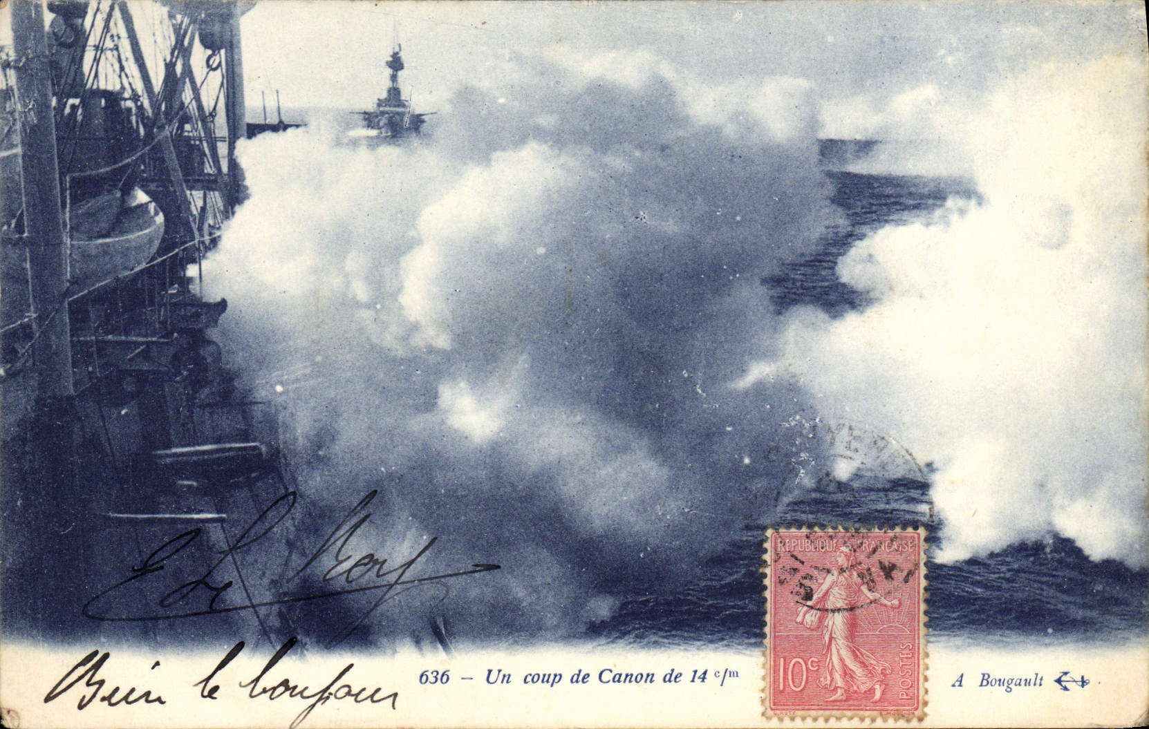 VINTAGE POSTCARD a Blow of Canon of 14ccm