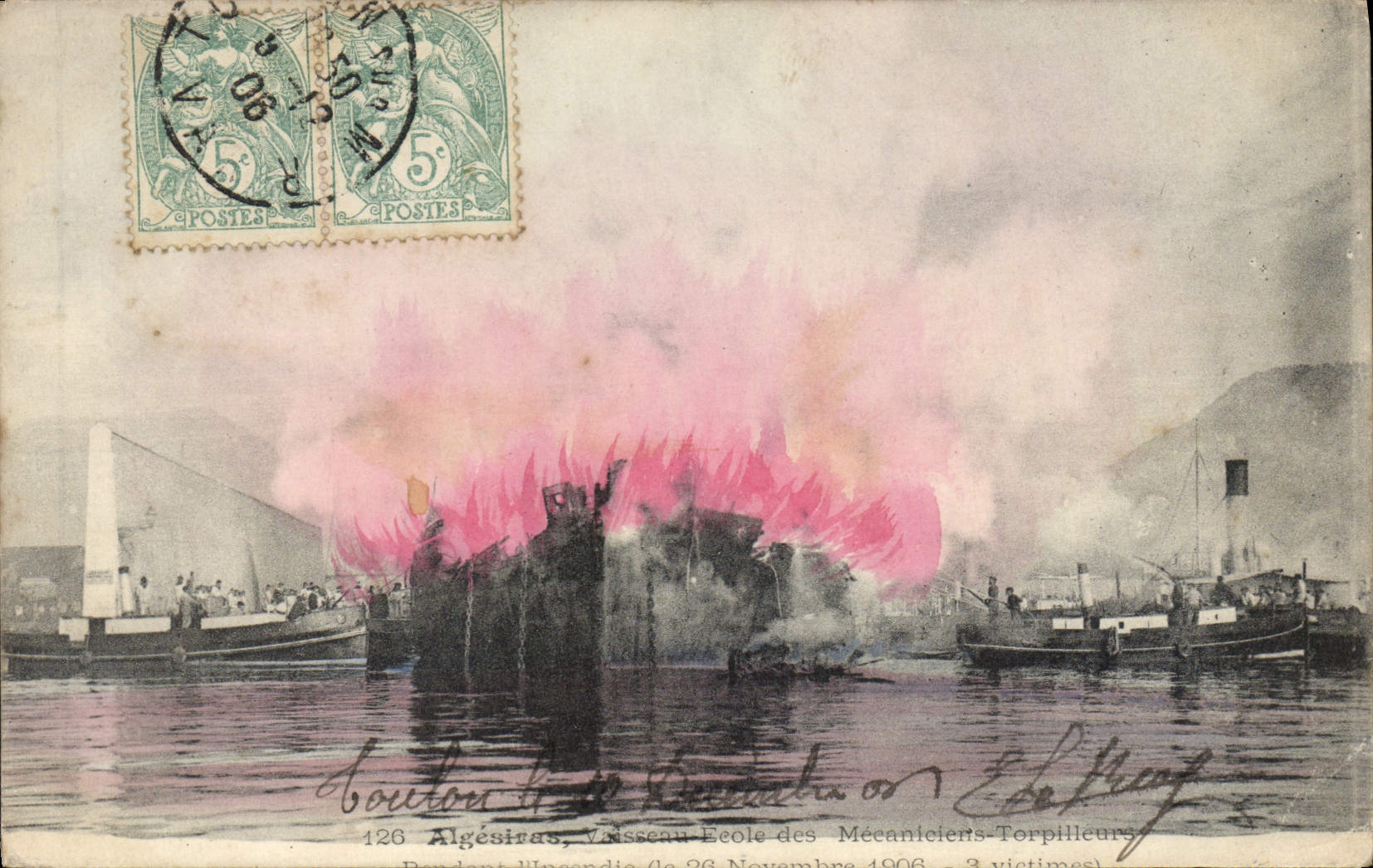 VINTAGE POSTCARD Algeciras Vessel School of the mechanics destroyers