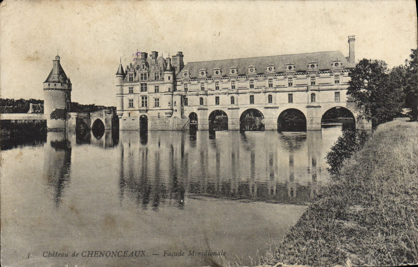 Castillo de la POSTAL de la VENDIMIA del ataque frontal más situado más al sur de Chenonceaux