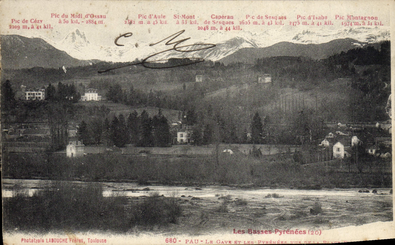 VINTAGE POSTCARD Pau Gave And the Pyrenees