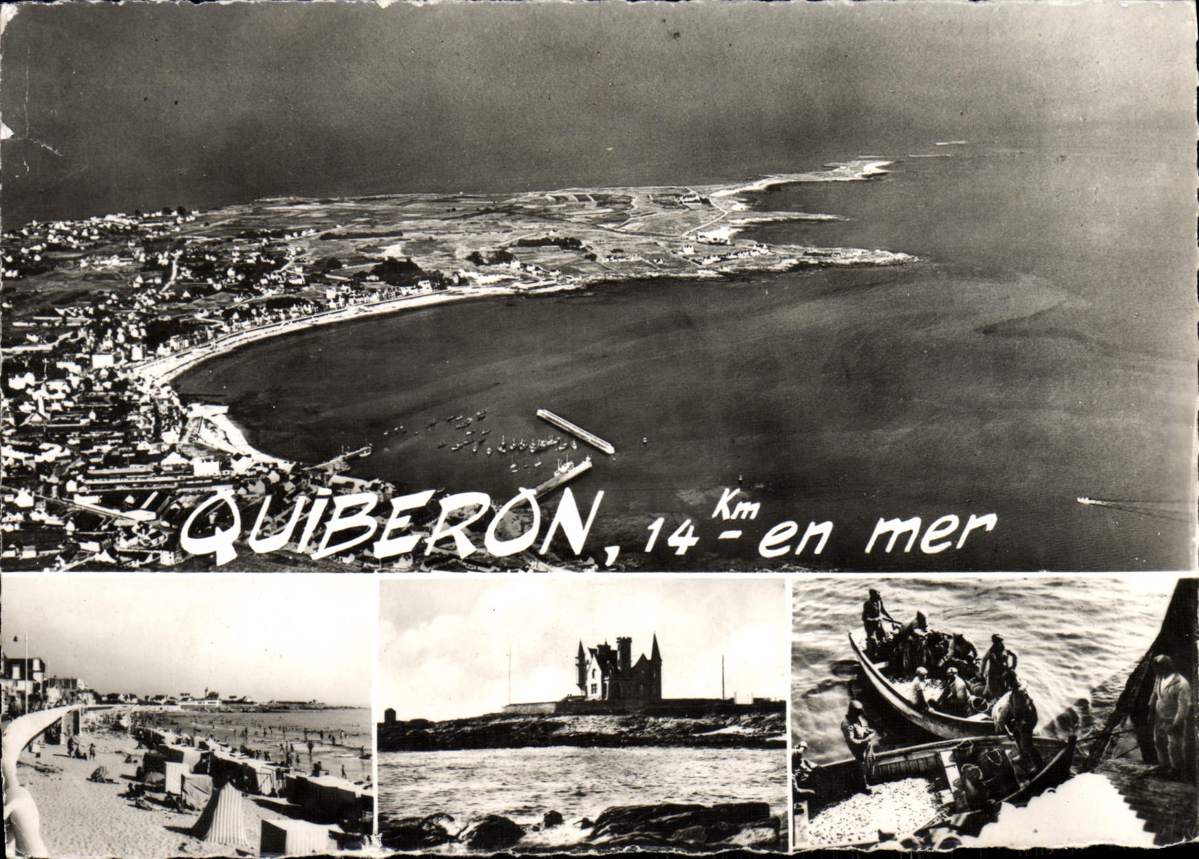 MODERN CARD Quiberon Vue Air the Beach Castle of the Arrived Point of sardines has Port Maria