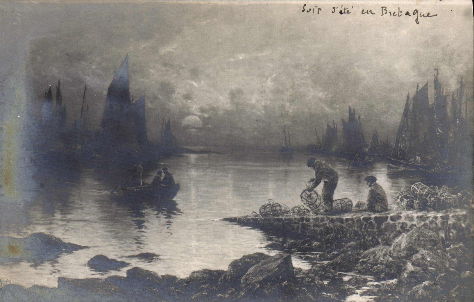 VINTAGE POSTCARD Evening of summer in Brittany