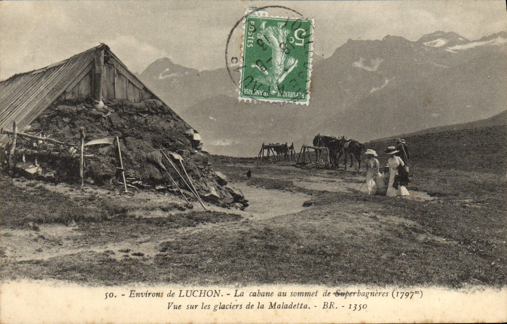 VINTAGE POSTCARD Surroundings of Luchon the Hut at the Top of Superbagneres Seen on the glaciers of Maladetta