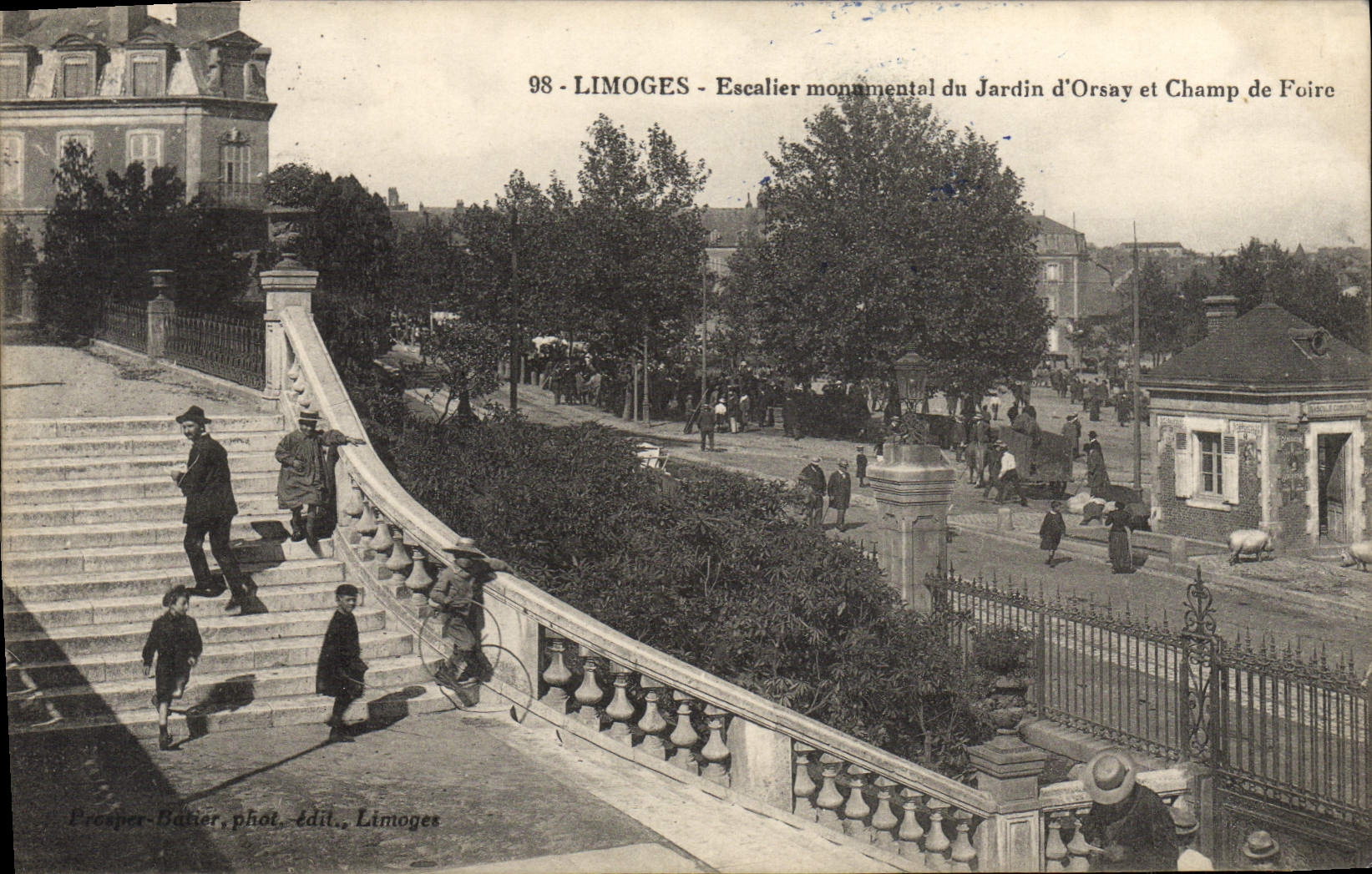 VINTAGE POSTCARD Limoges Monumental Staircase of the Garden of Orsay and fairground Seal Regiment of infantry Postal service