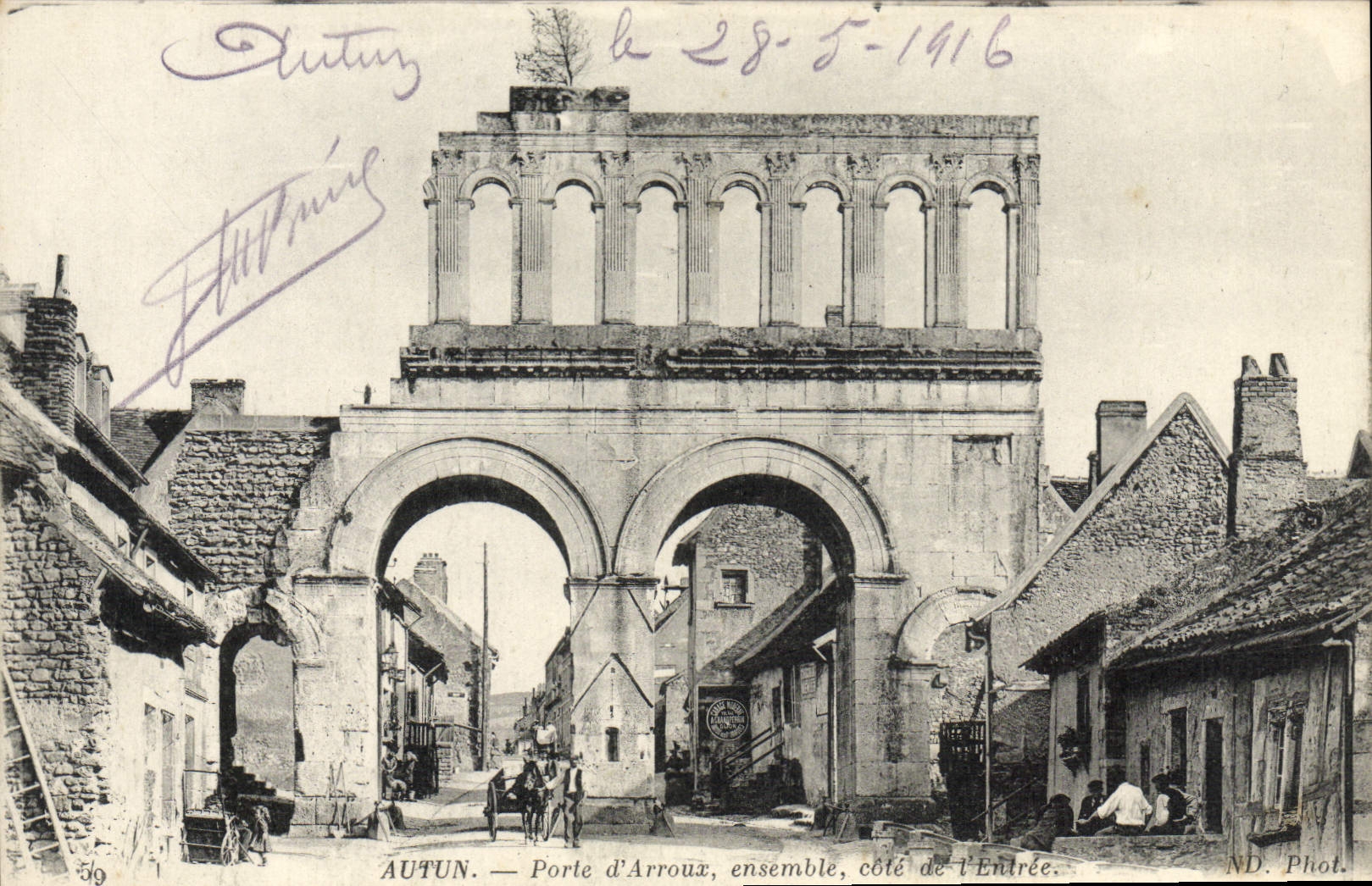 VINTAGE POSTCARD Autun Porte of Arroux Ensemble Dimensions entry