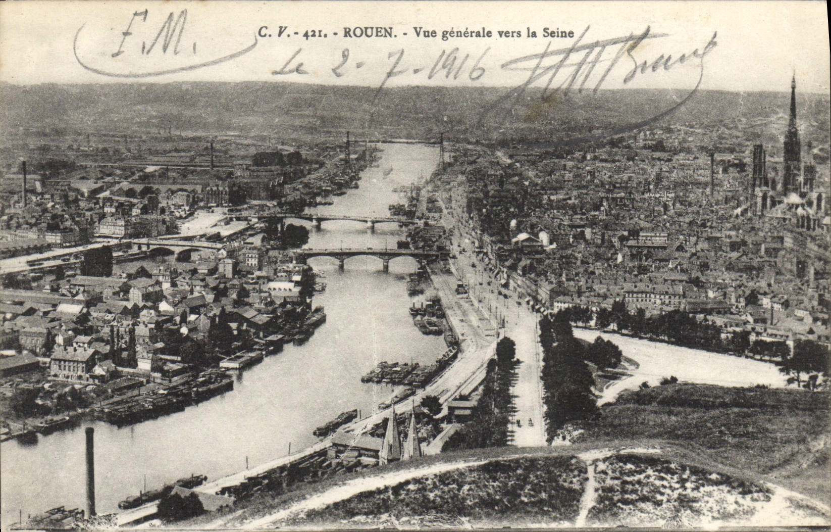 VINTAGE POSTCARD Rouen View Towards the Seine