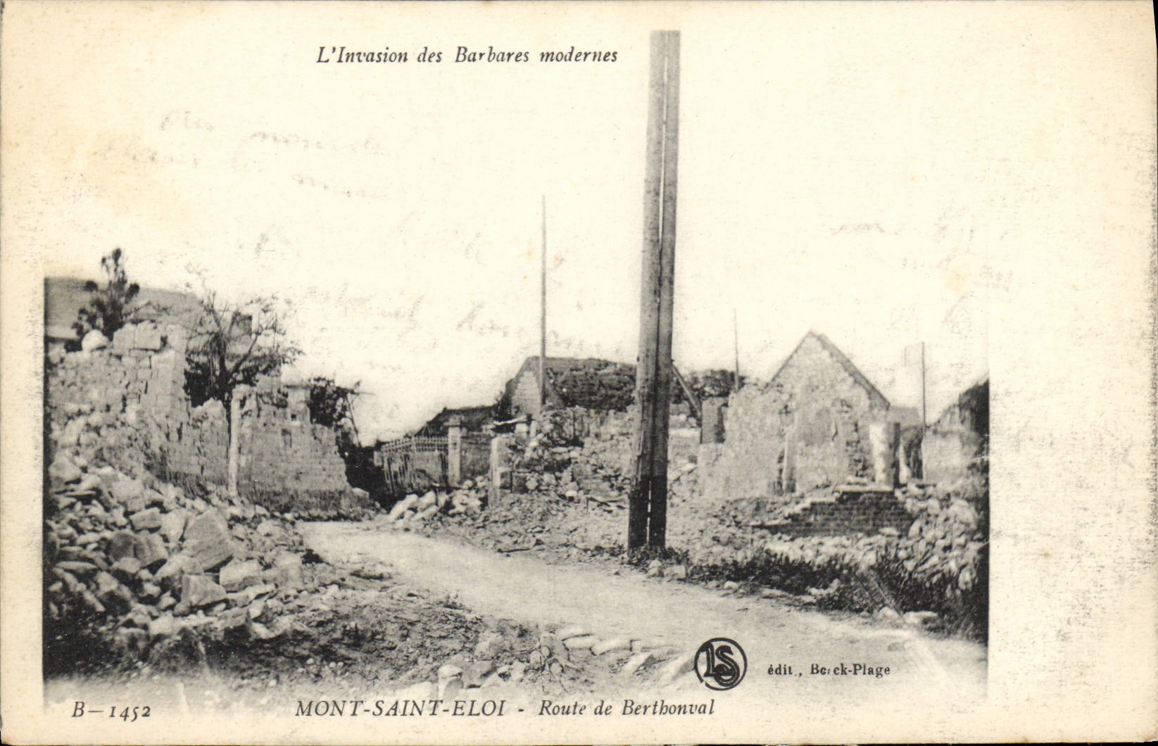VINTAGE POSTCARD the Invasion of the Modern Barbarians Mont Saint Eloi Road of Berthonval Militaria