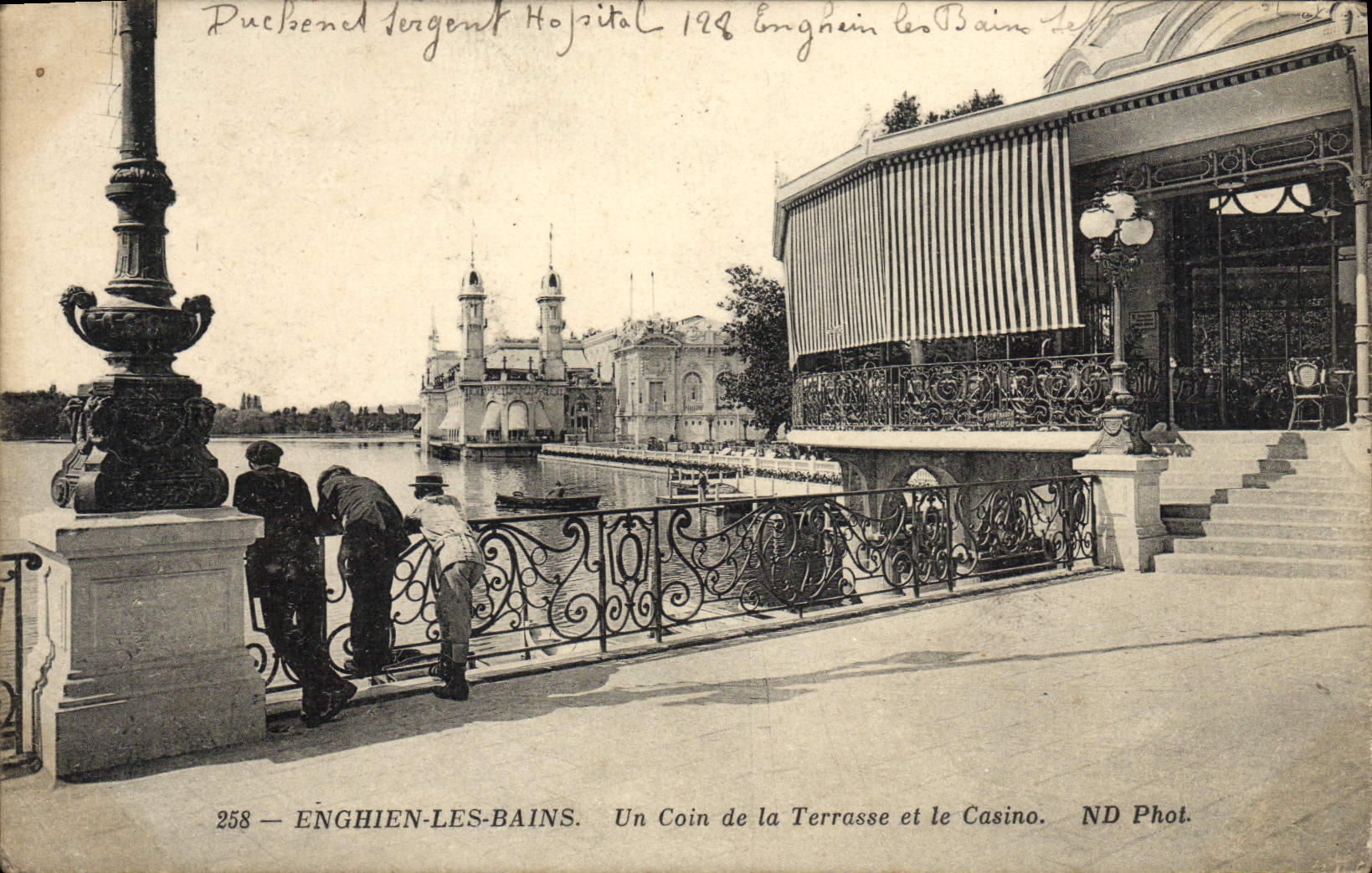 POSTAL Enghien de la VENDIMIA les Bains una esquina de la terraza y del casino