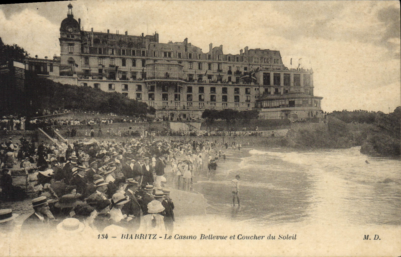 VINTAGE POSTCARD Biarritz the Casino Belleuve and Coucher Sun