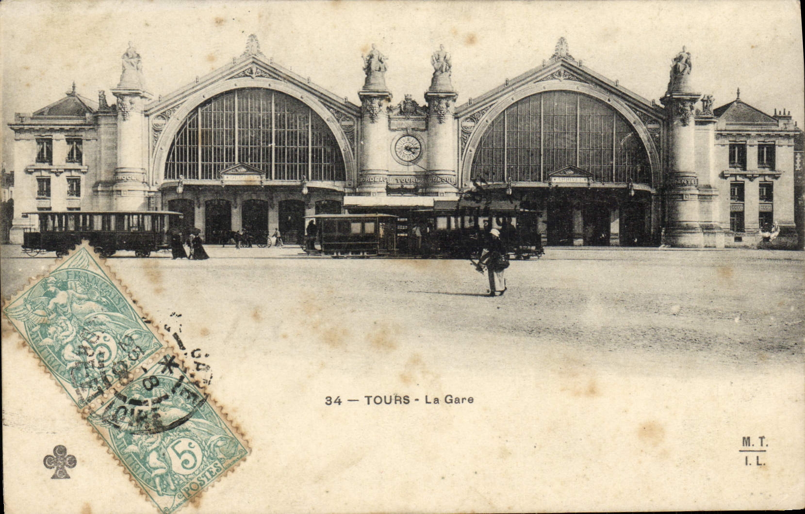 CPA Tours La Gare Tramway