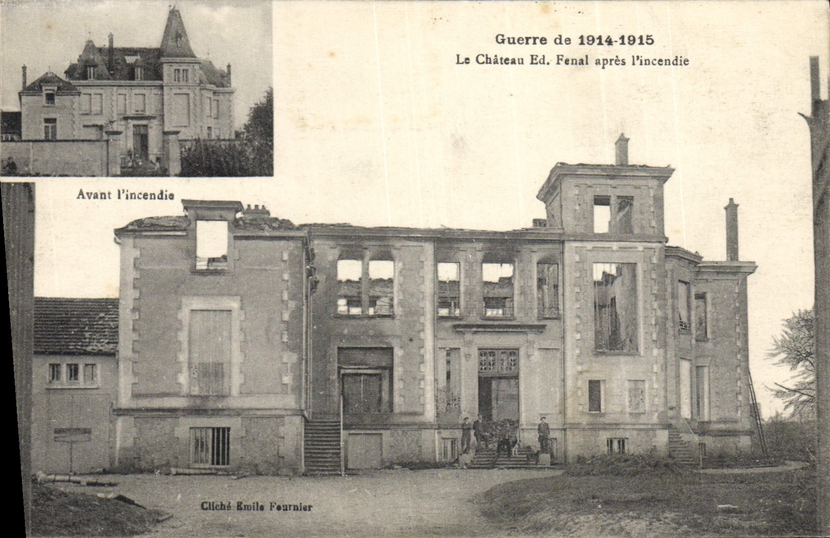 CPA le chaetau Ed Fenal apres l'incendie Militaria 