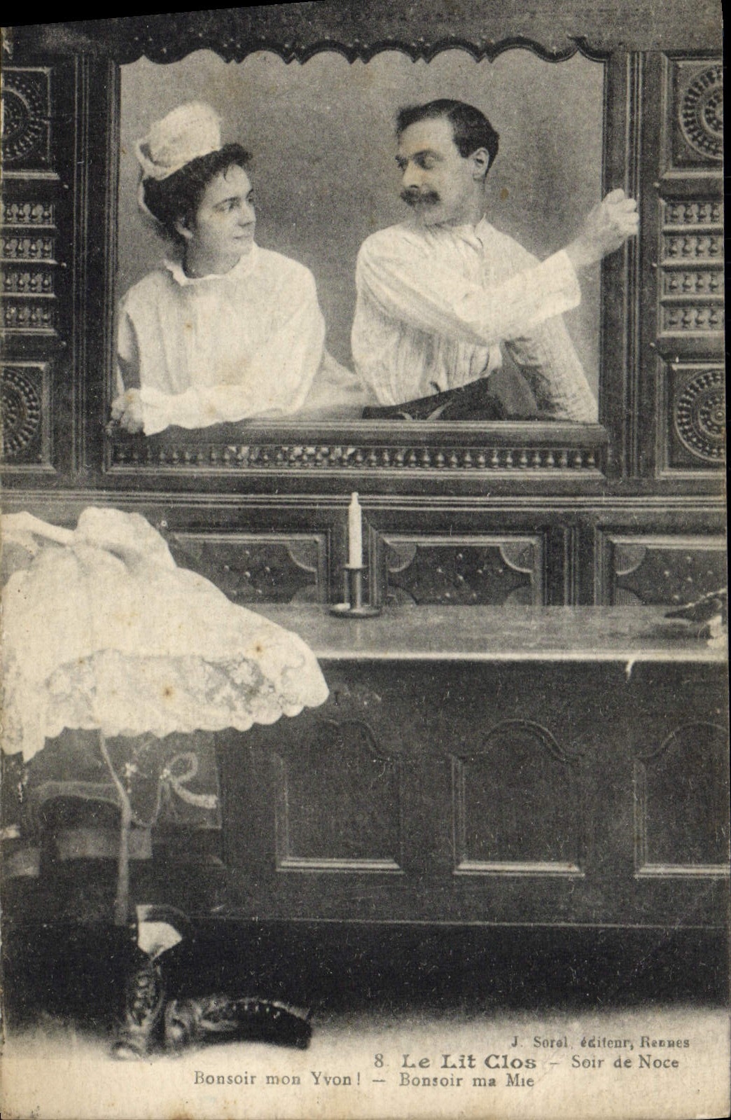 CPA Le lit clos Soir de noce Folklore Costume Bretagne 