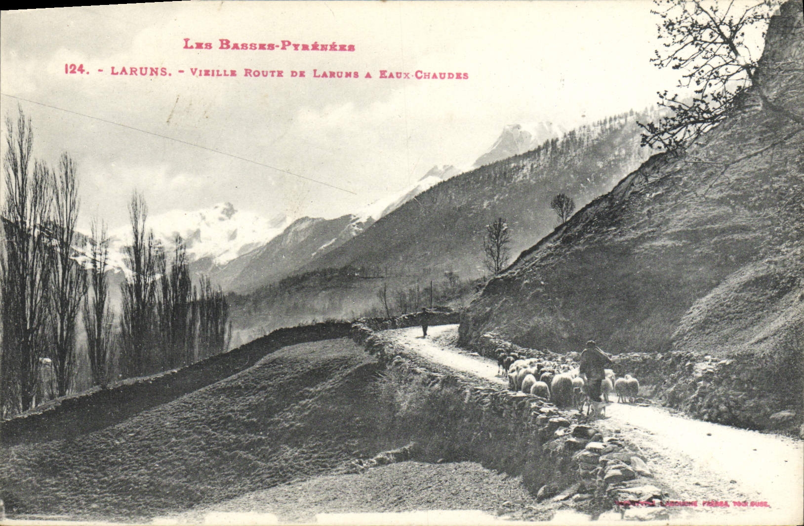 VINTAGE POSTCARD Laruns Vieille Road De Laruns has Warm water Shepherd Sheep
