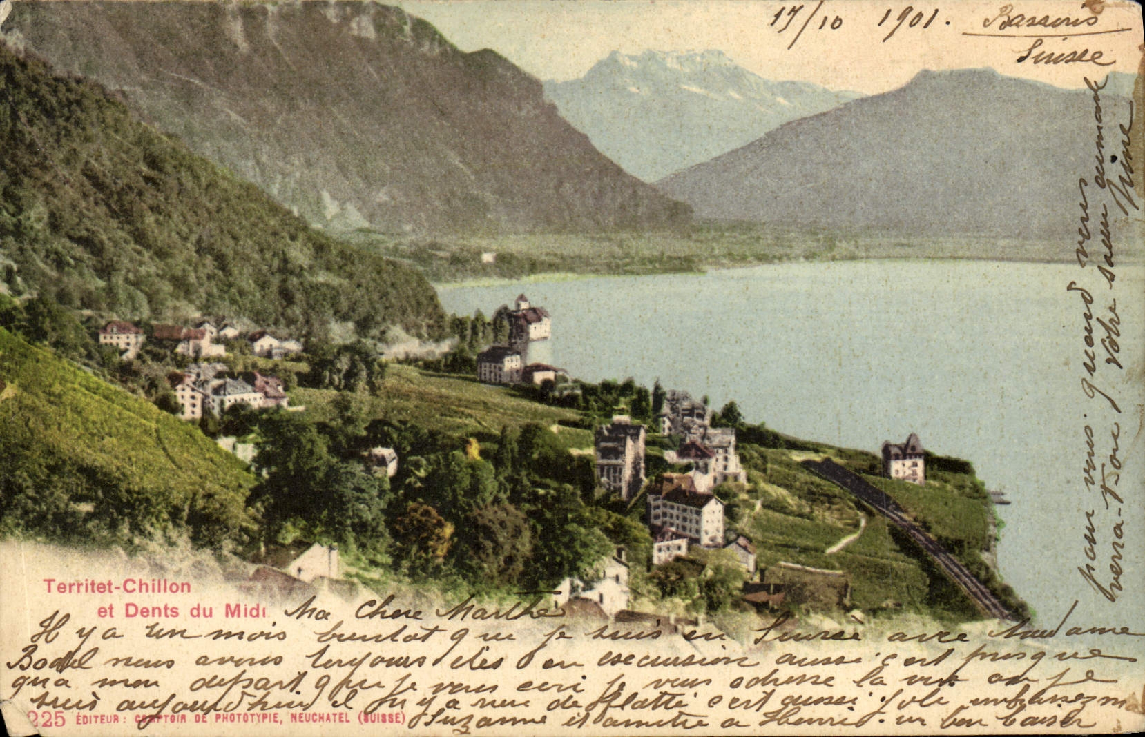 VINTAGE POSTCARD Territet Chillon and teeth of the South