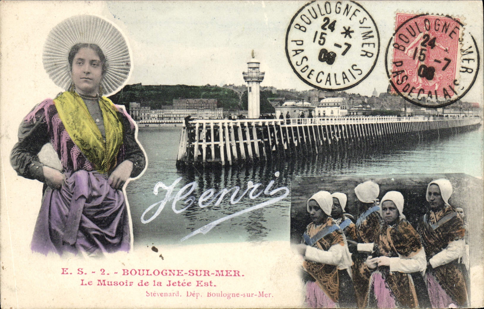 CPA Boulogne sur Mer Le Musoir de la Jetee Est Folklore Prenom Henri