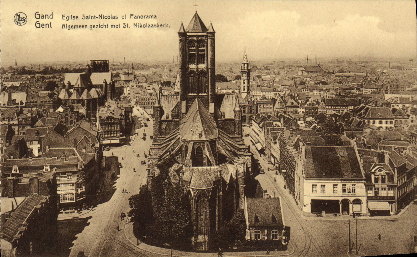 VINTAGE POSTCARD Ghent Church Saint Nicolas and Panorama