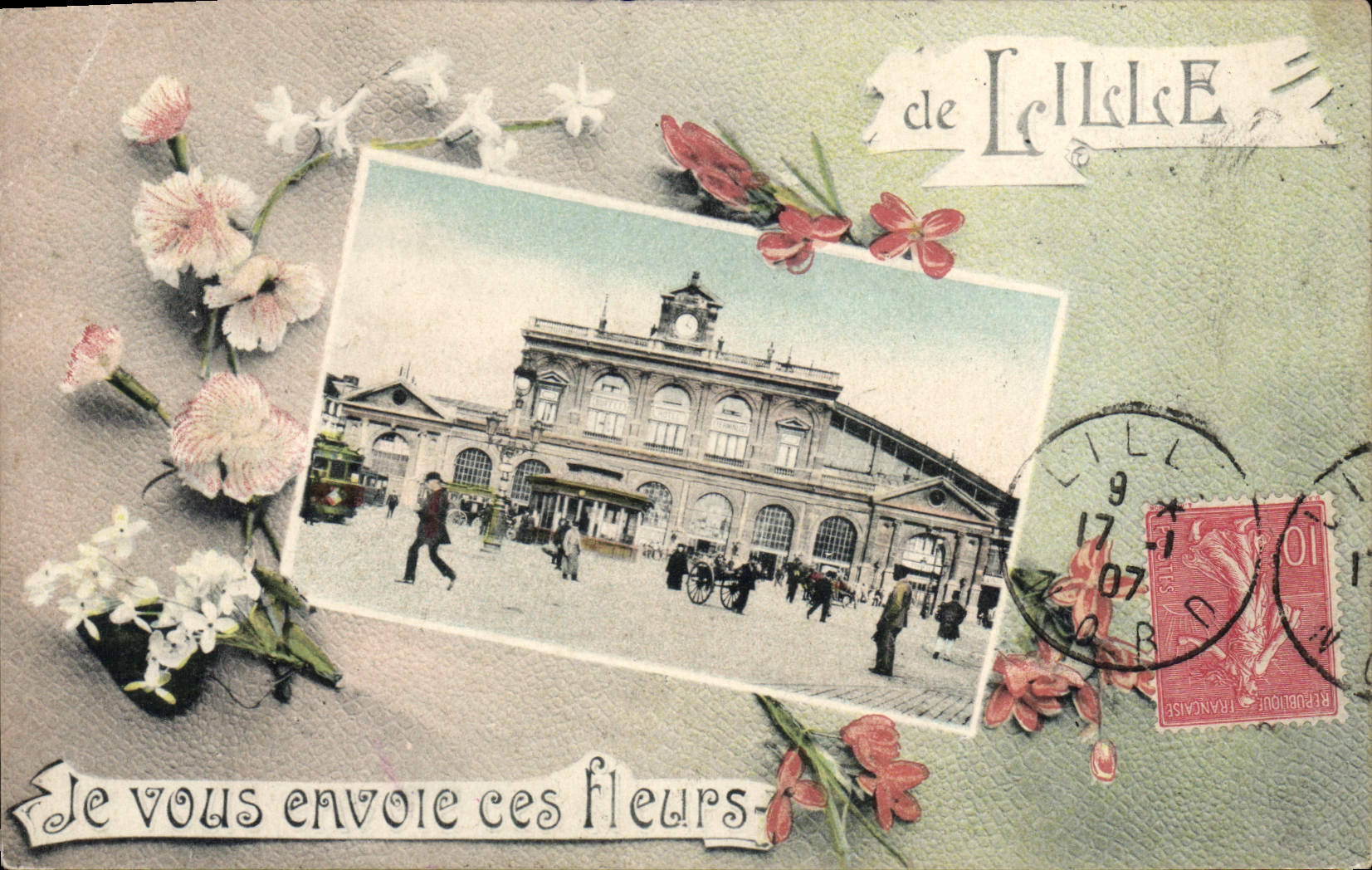 VINTAGE POSTCARD I Send these Lille Flowers to You
