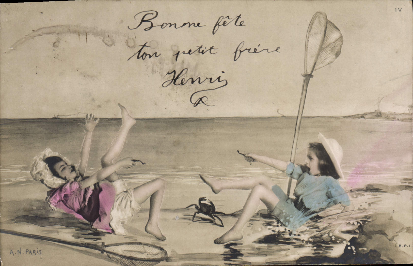 VINTAGE POSTCARD Fantasy Children Crab