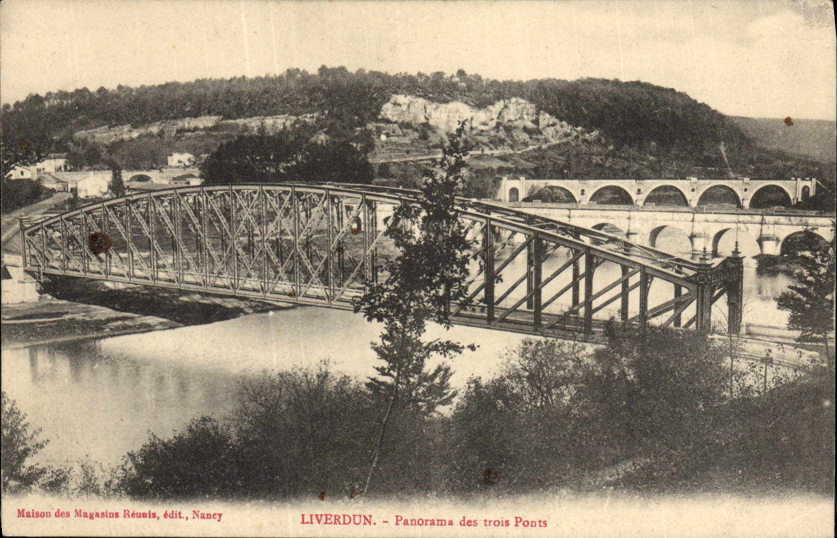 VINTAGE POSTCARD Liverdun Panorama Of the Three Bridges