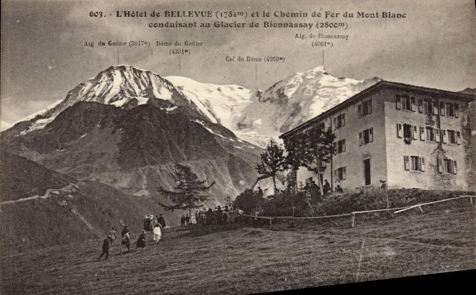 CPA L'Hotel de Bellevue et le chemin de fer du Mont Blanc conduisant au glacier de Bionnassay