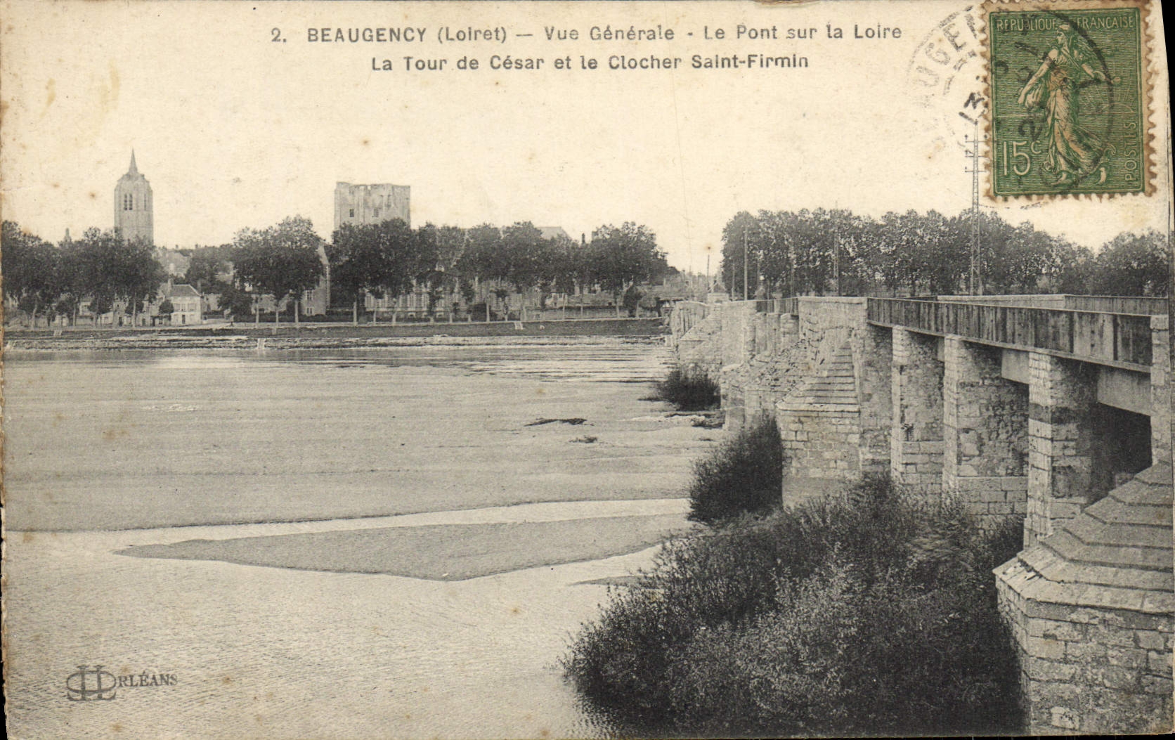 CPA Beaugency Vue Generale Le Pont Sur La Loire La tour de Cesar et le clocher Saint Firmin