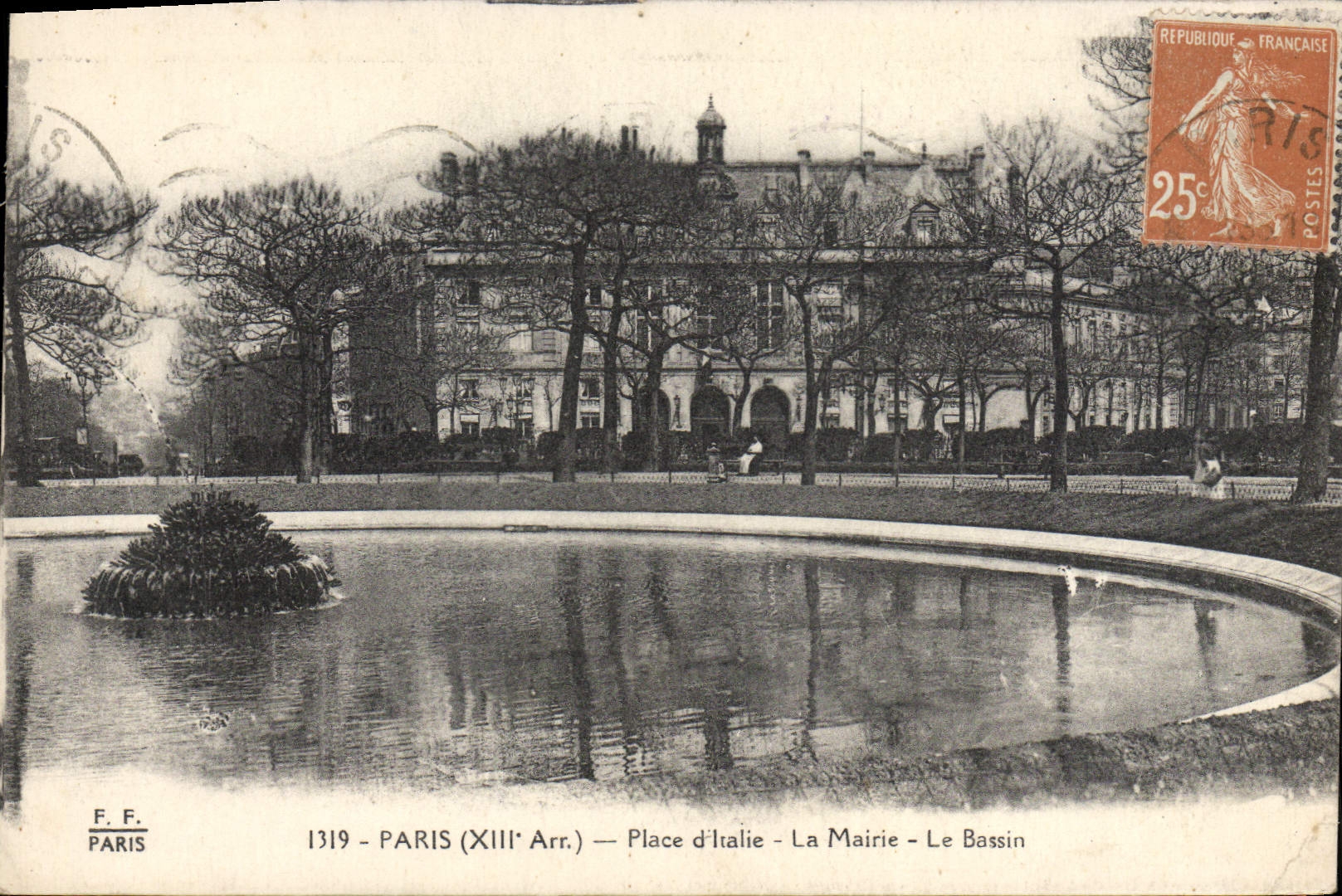 VINTAGE POSTCARD Paris Places From Italy the Town hall the Basin