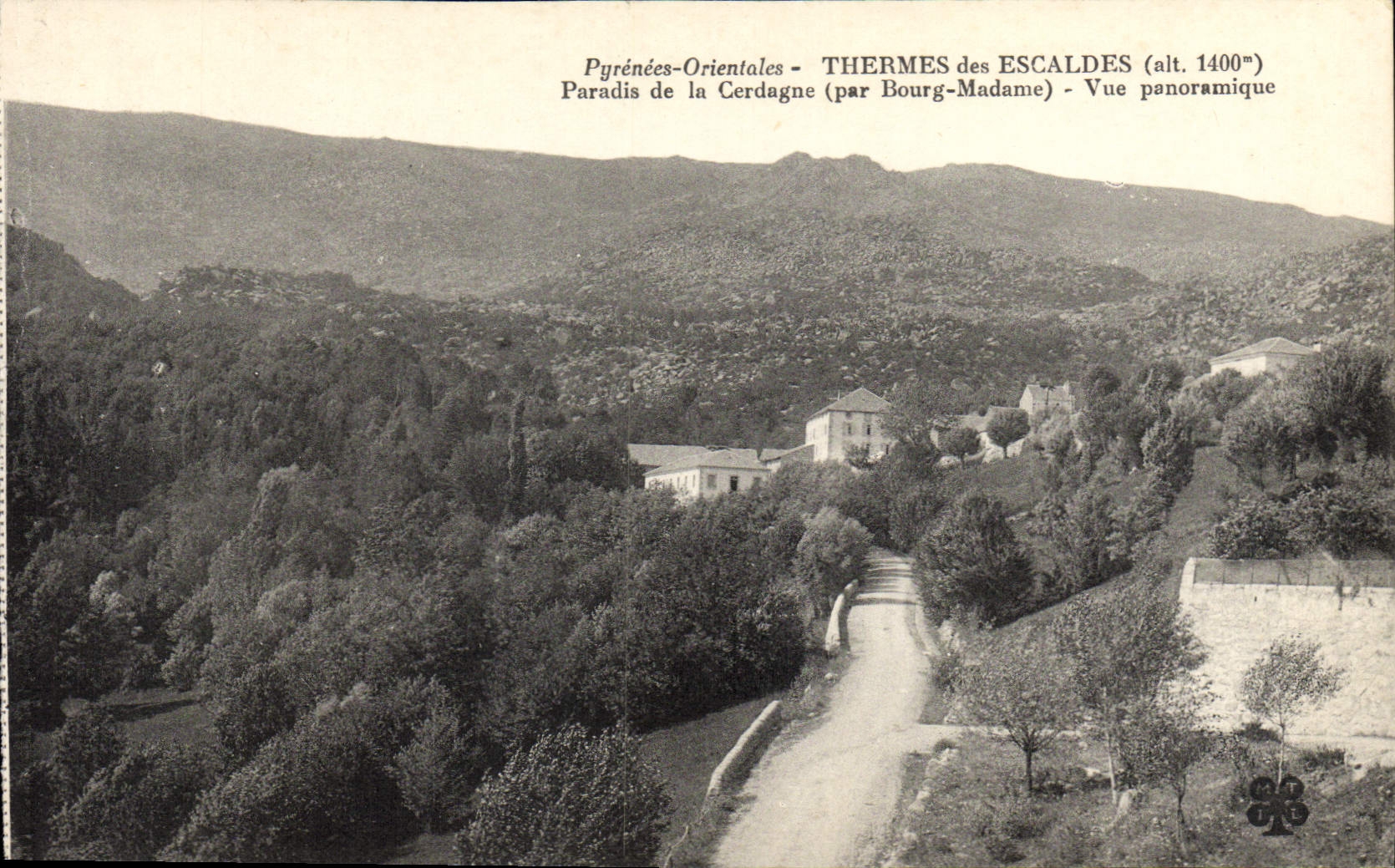 Baños termales de la POSTAL de la VENDIMIA del paraíso de Escaldes de Cerdague de Borough Señora visión panorámica