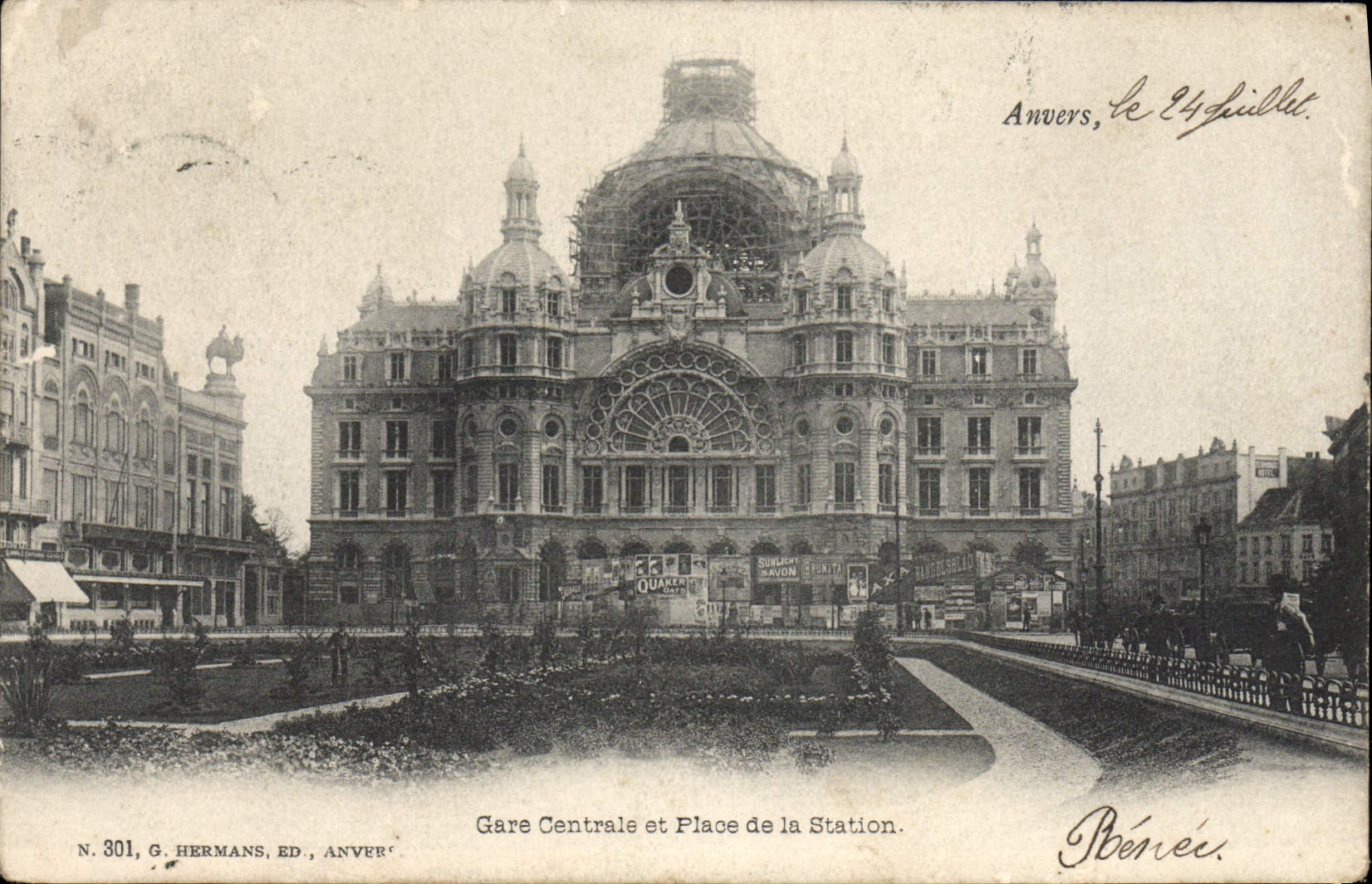 La POSTAL Amberes de la VENDIMIA parquea Gentrale y el lugar de la estación