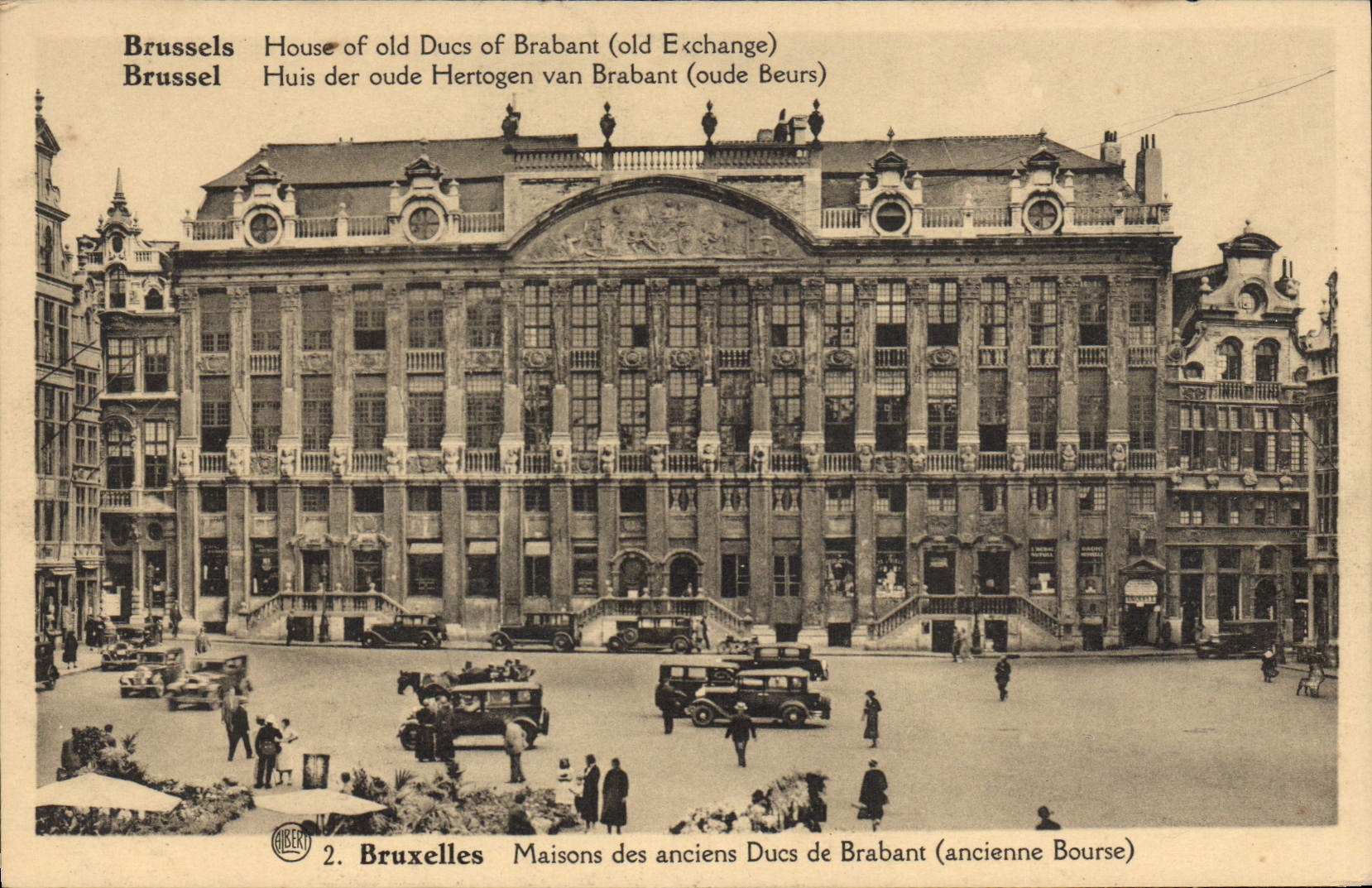 Casas de Bruselas de la POSTAL de la VENDIMIA de los duques anteriores de la bolsa de vieja acción de Brabante