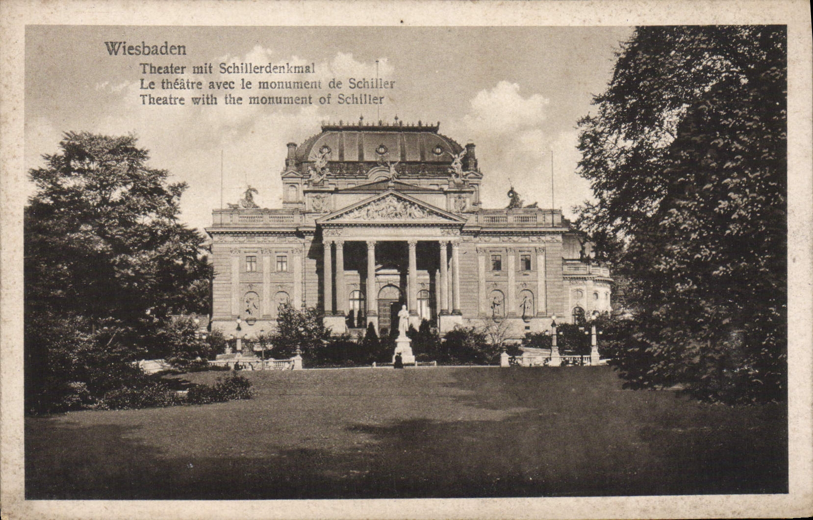 CPA Wiesbaden Theater Mit Schillerdenkmal