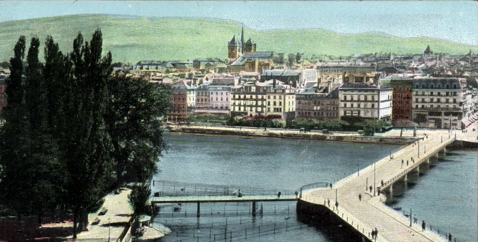 VINTAGE POSTCARD Geneva the bridge
