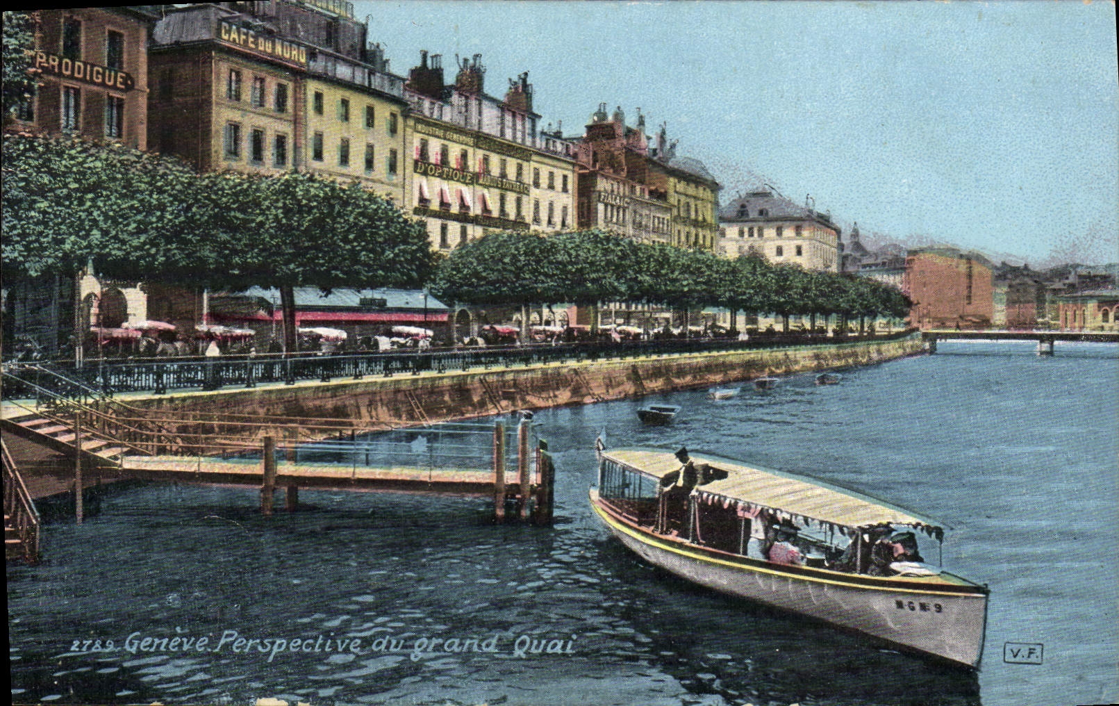 CPA Geneve Perspective Du Grand Quai Bateau