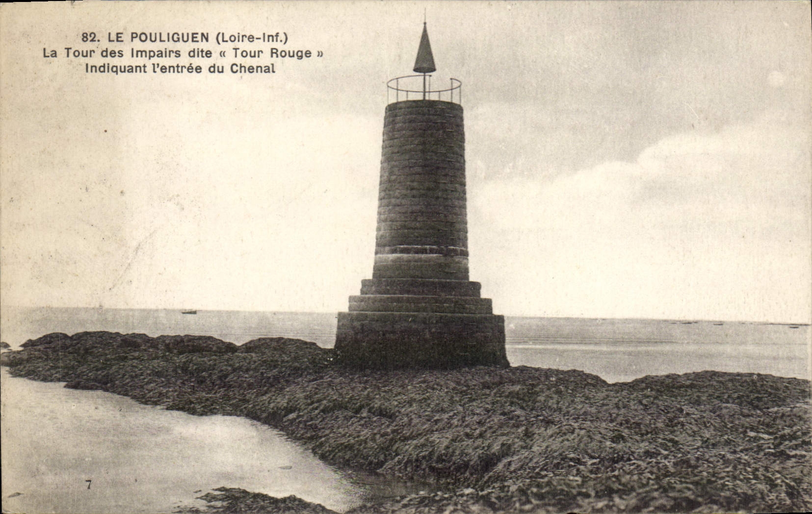 VINTAGE POSTCARD Pouliguen the Tower Of Odd the Known as Red Tower indicating the entry of the channel
