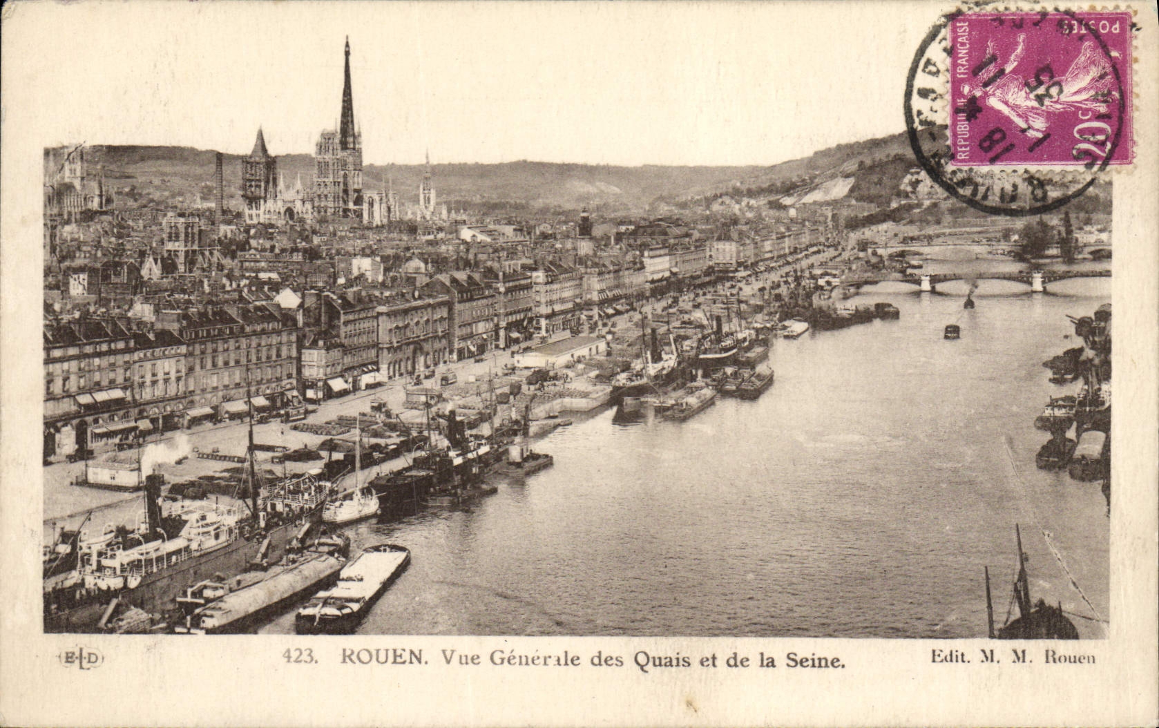 VINTAGE POSTCARD Rouen View Of the Quays And the Seine Boats