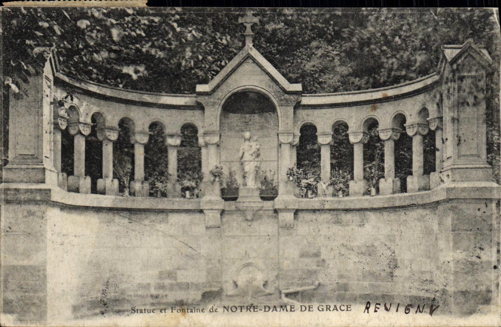 VINTAGE POSTCARD Statue And Fountain Of Notre Dame De Grace Revigny