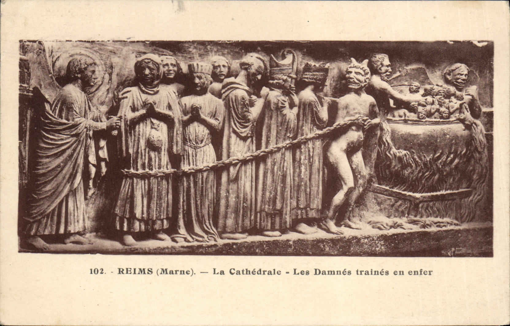 CPA Reims La Cathedrale Les Damnes Traines En Enfer Diable